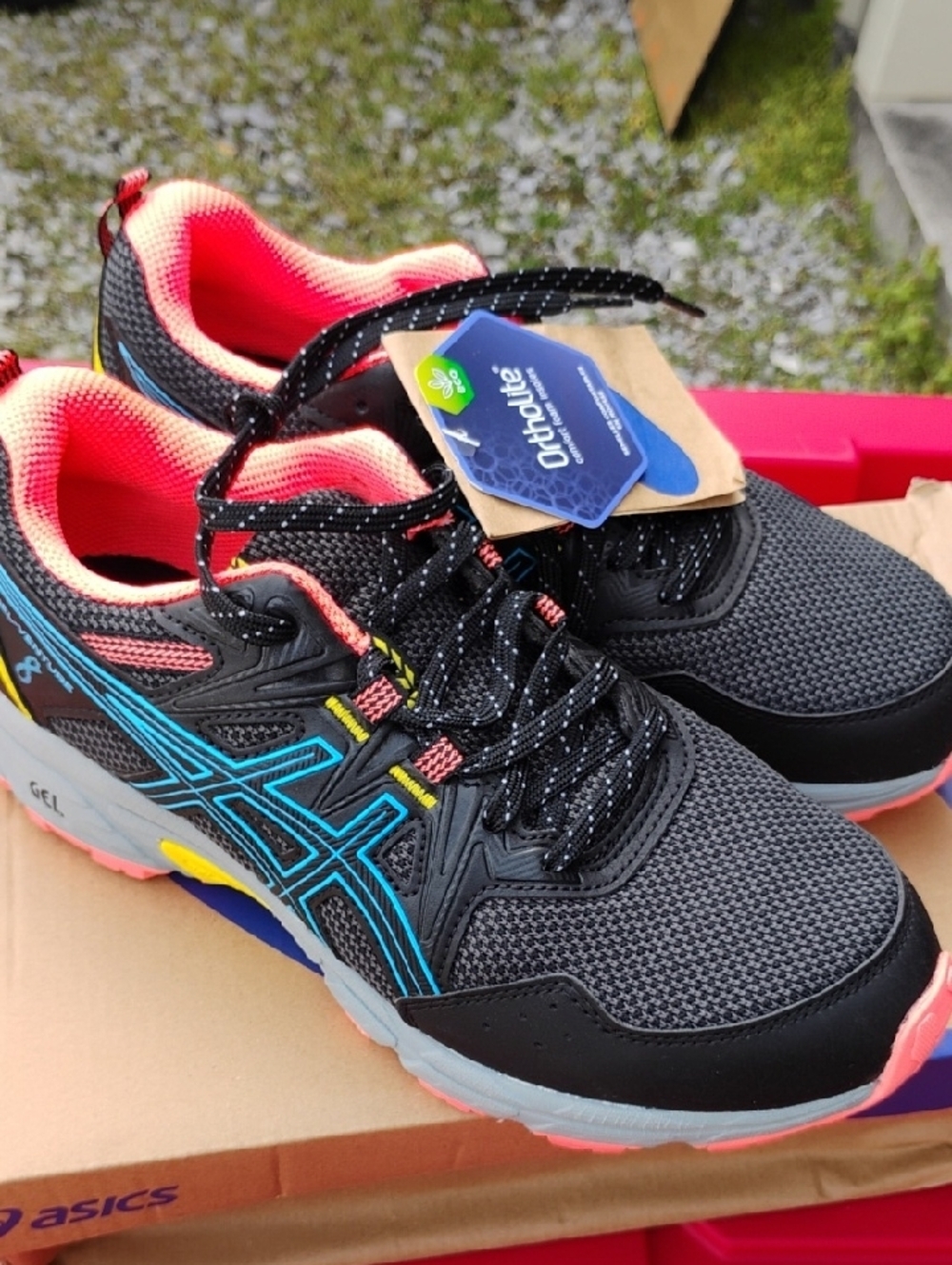 SALE! New ASICS Black Ortholite Running Shoes with Coral Lining (D-55) - Picture 3 of 9